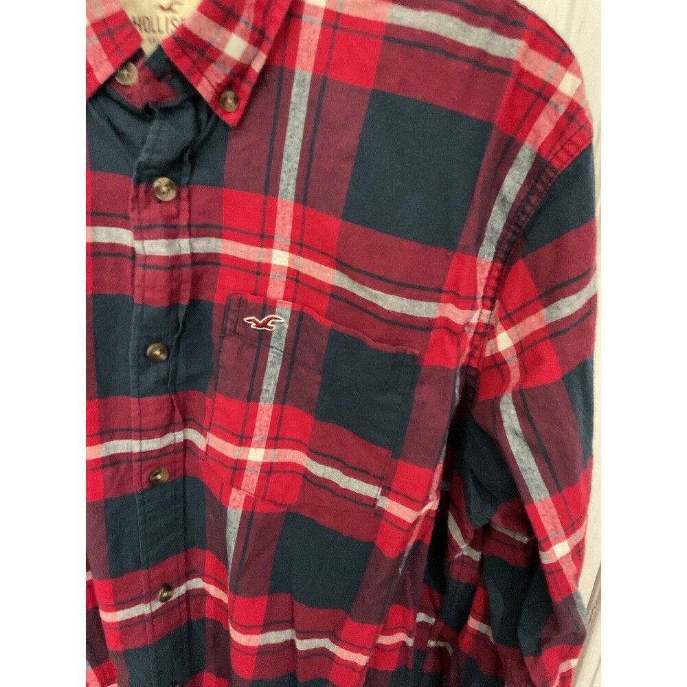 Men’s HOLLISTER Long Sleeve Plaid Shirt Size Xl Red Blue - Picture 5 of 6